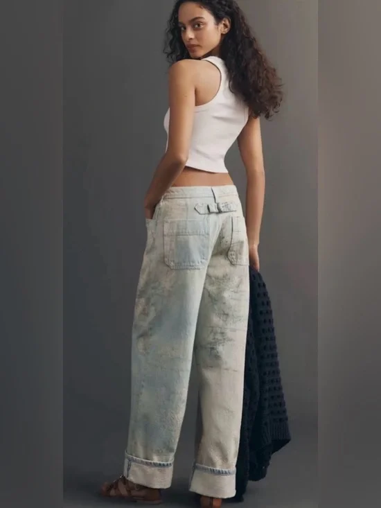 Anthropologie High-Rise Slouch Wide-Leg Map Pattern Jeans Women’s 26 Brand New - Picture 3 of 4